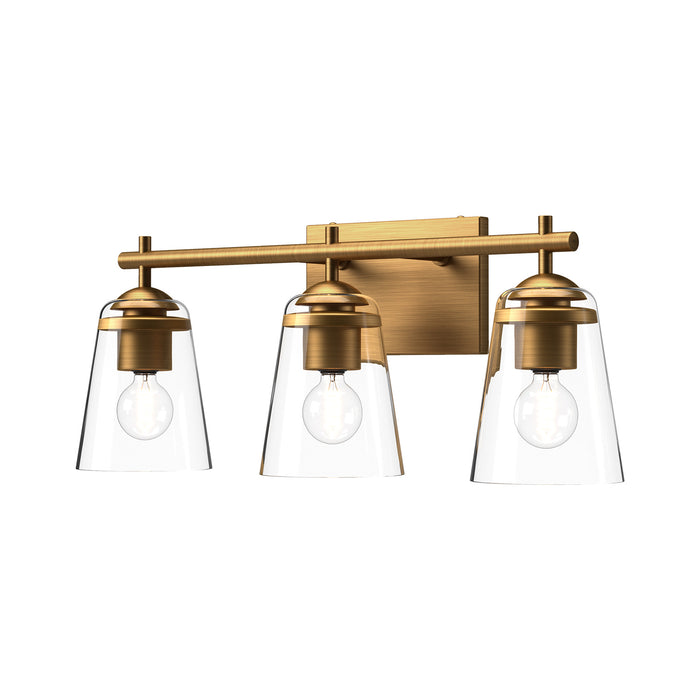Alora VL638221AGCL Three Light Bathroom Fixtures, Aged Gold/Clear Glass