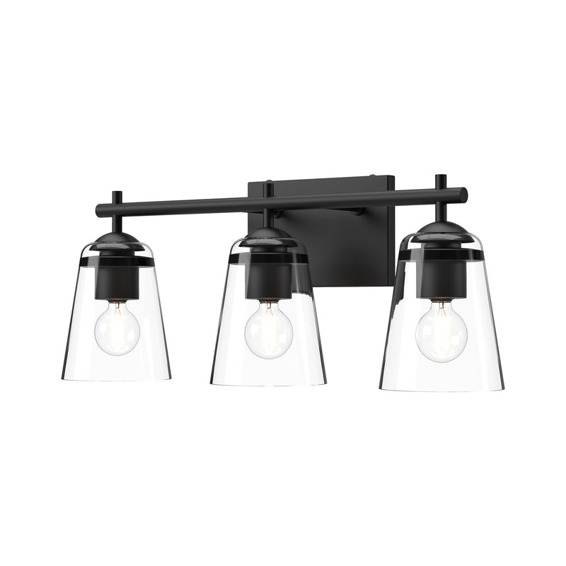 Alora VL638221MBCL Three Light Bathroom Fixtures, Clear Glass/Matte Black
