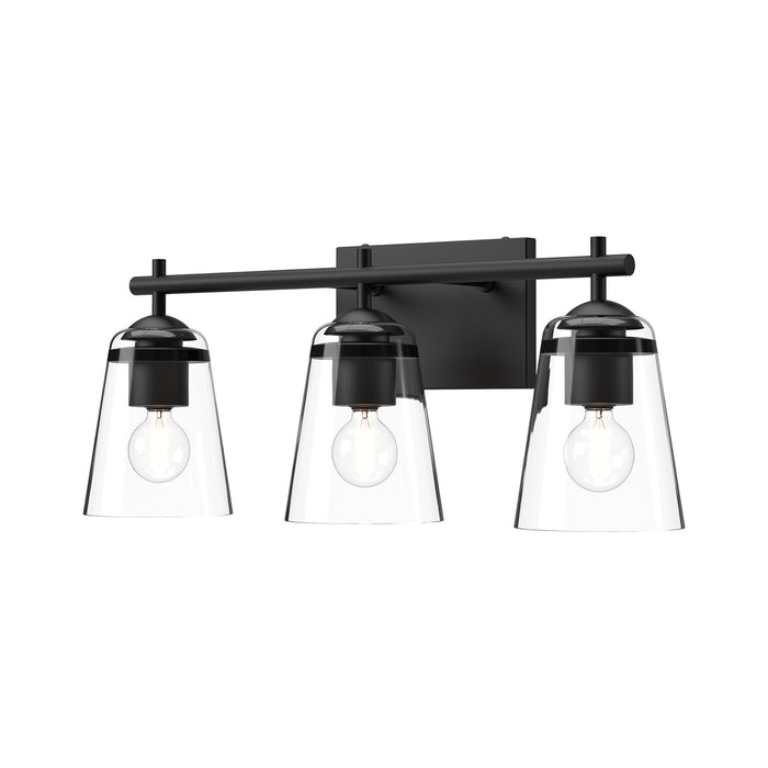 Alora VL638221MBCL Three Light Bathroom Fixtures, Clear Glass/Matte Black