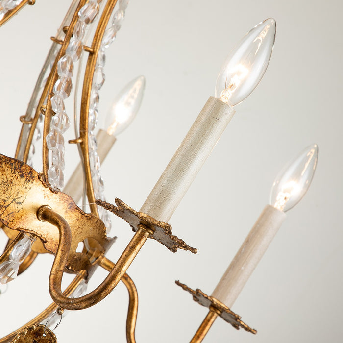 Lucas + McKearn CH1036-6 Six Light Chandelier, Gold Leaf W/Antique