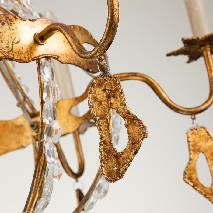 Lucas + McKearn CH1036-6 Six Light Chandelier, Gold Leaf W/Antique