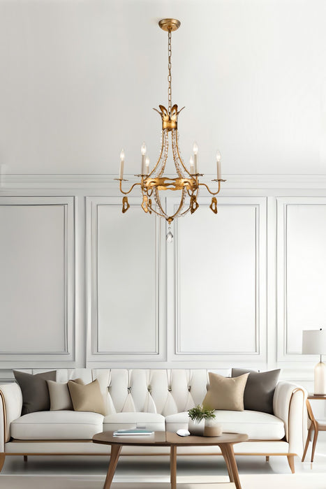 Lucas + McKearn CH1036-6 Six Light Chandelier, Gold Leaf W/Antique