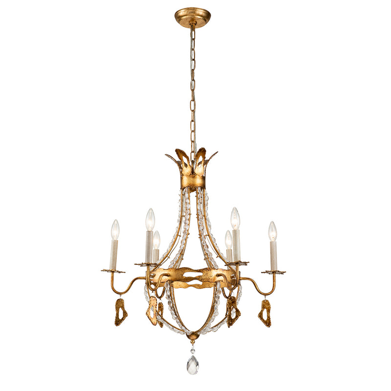 Lucas + McKearn CH1036-6 Six Light Chandelier, Gold Leaf W/Antique