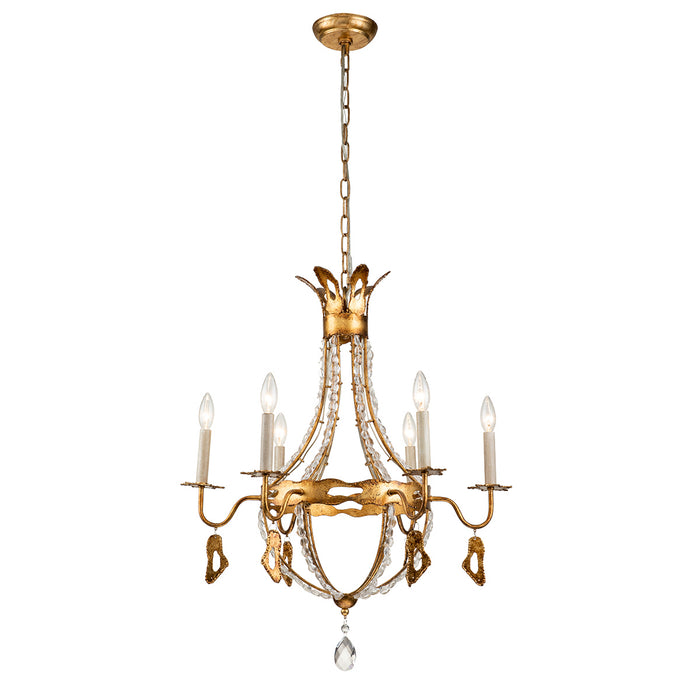 Lucas + McKearn CH1036-6 Six Light Chandelier, Gold Leaf W/Antique