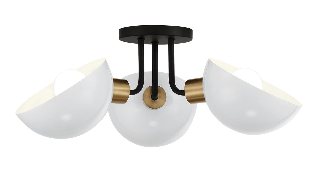 Crystorama GIG-810-BK-AG Three Light Semi Flush Mount, Black + Aged Brass