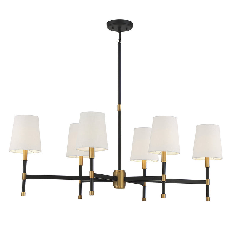 Savoy House 1-1631-6-143 Six Light Linear Chandelier, Matte Black with Warm Brass