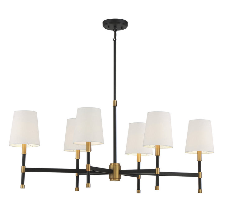 Savoy House 1-1631-6-143 Six Light Linear Chandelier, Matte Black with Warm Brass