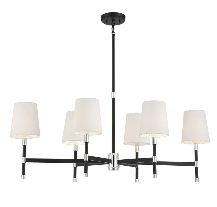 Savoy House 1-1631-6-173 Six Light Linear Chandelier, Matte Black with Polished Nickel