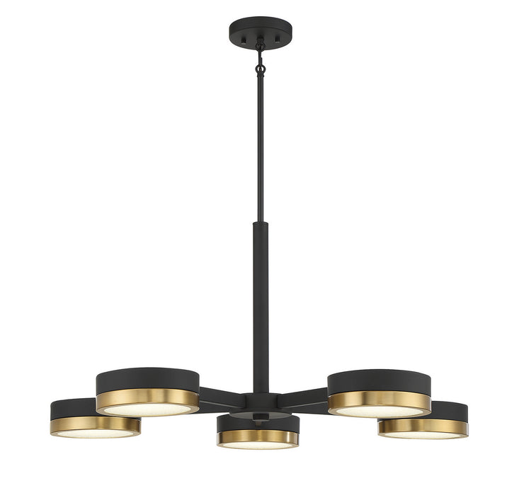 Savoy House 1-1635-5-143 LED Chandelier, Matte Black with Warm Brass