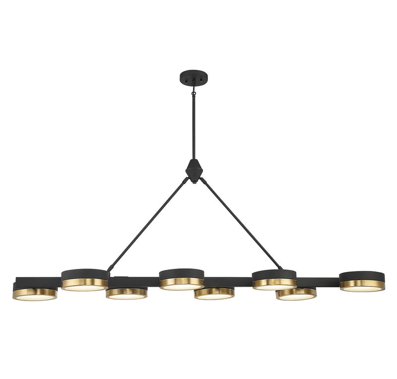 Savoy House 1-1636-8-143 LED Linear Chandelier, Matte Black with Warm Brass