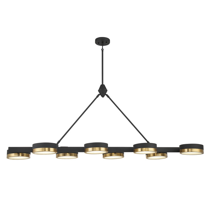 Savoy House 1-1636-8-143 LED Linear Chandelier, Matte Black with Warm Brass