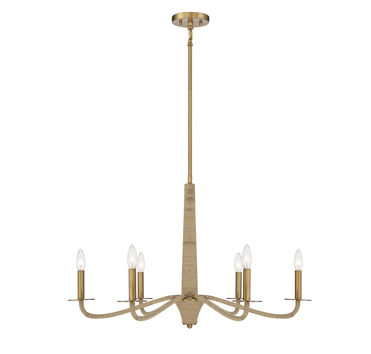 Savoy House 1-1824-6-320 Six Light Chandelier, Warm Brass and Rope
