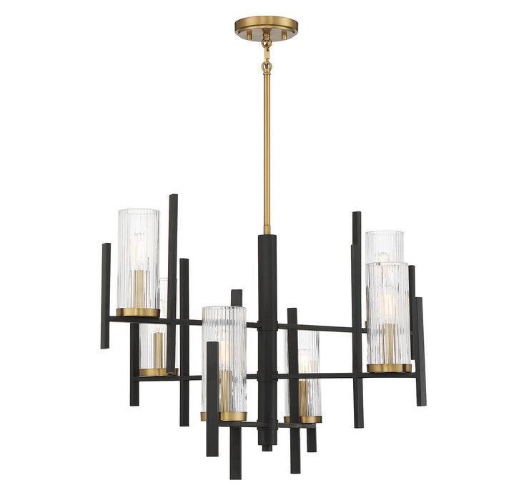 Savoy House 1-1906-6-143 Six Light Chandelier, Matte Black with Warm Brass
