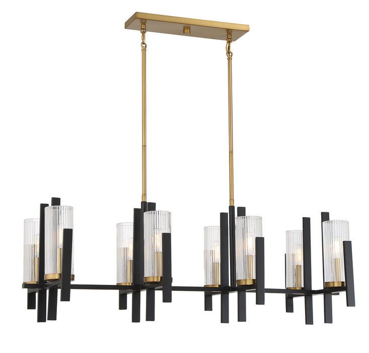 Savoy House 1-1907-8-143 Eight Light Linear Chandelier, Matte Black with Warm Brass