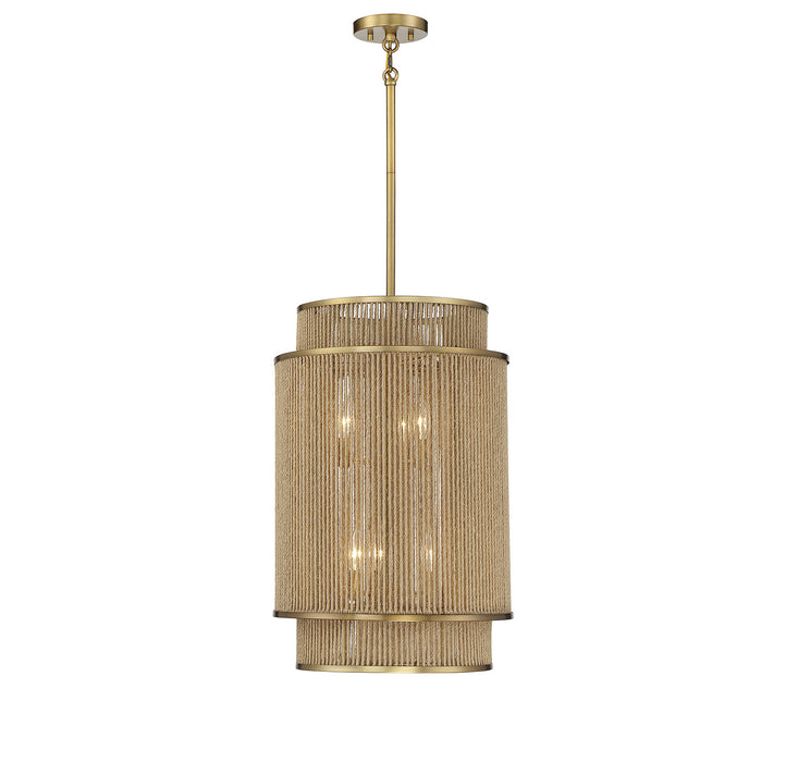 Savoy House 3-1773-6-320 Six Light Pendant, Warm Brass and Rope