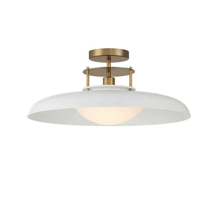 Savoy House 6-1685-1-142 One Light Semi-Flush Mount, White with Warm Brass