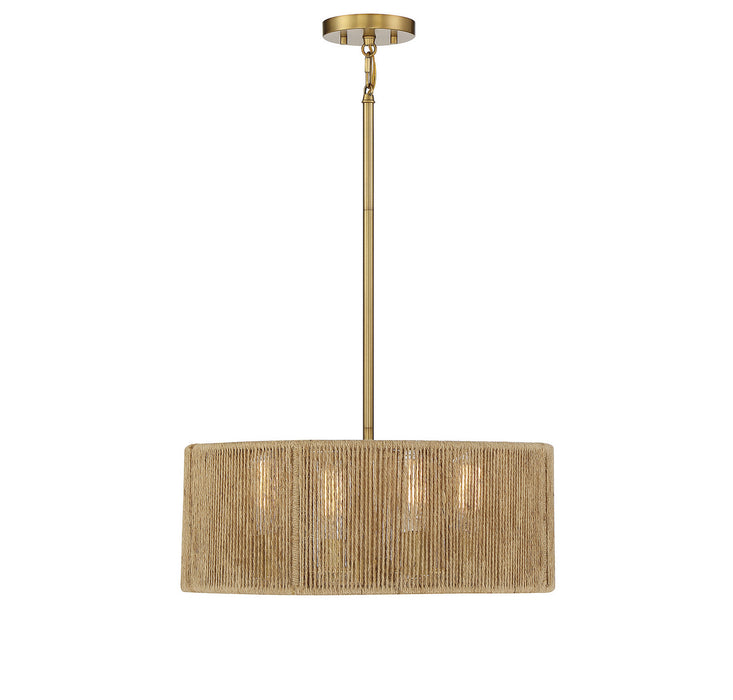 Savoy House 7-1739-4-320 Four Light Pendant, Warm Brass and Rope