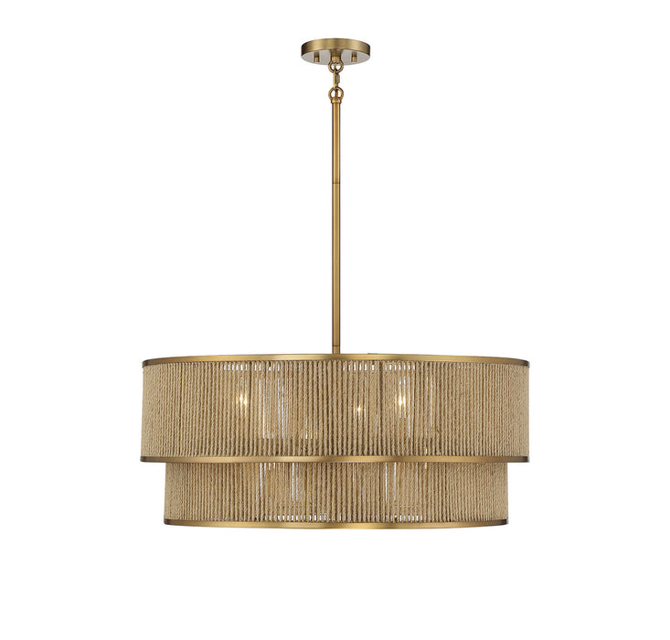 Savoy House 7-1774-6-320 Six Light Pendant, Warm Brass and Rope