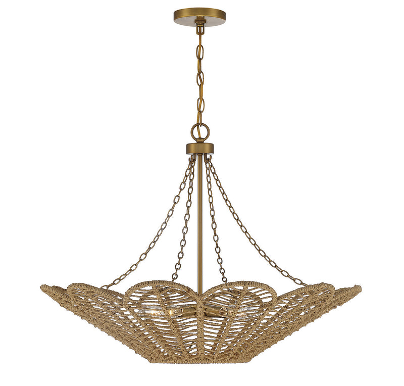 Savoy House 7-1825-5-320 Five Light Pendant, Warm Brass and Rope