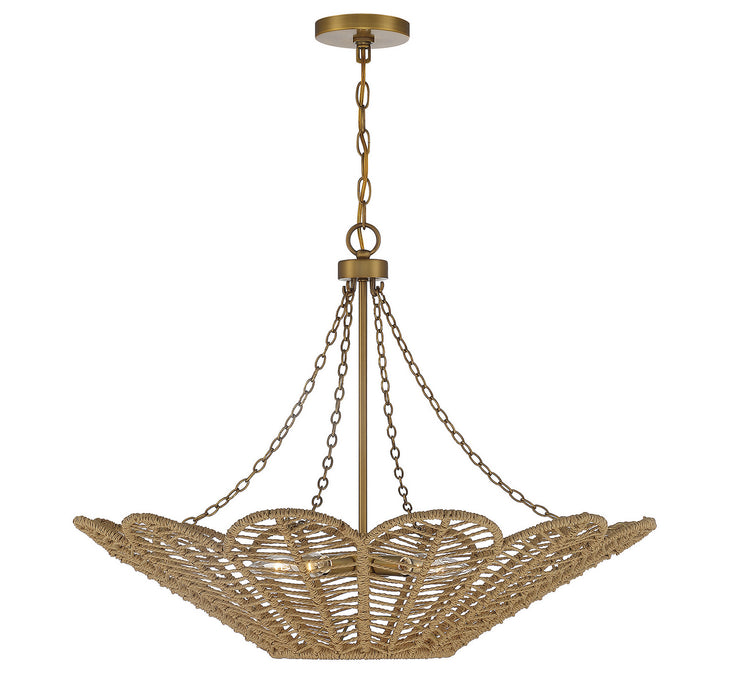 Savoy House 7-1825-5-320 Five Light Pendant, Warm Brass and Rope