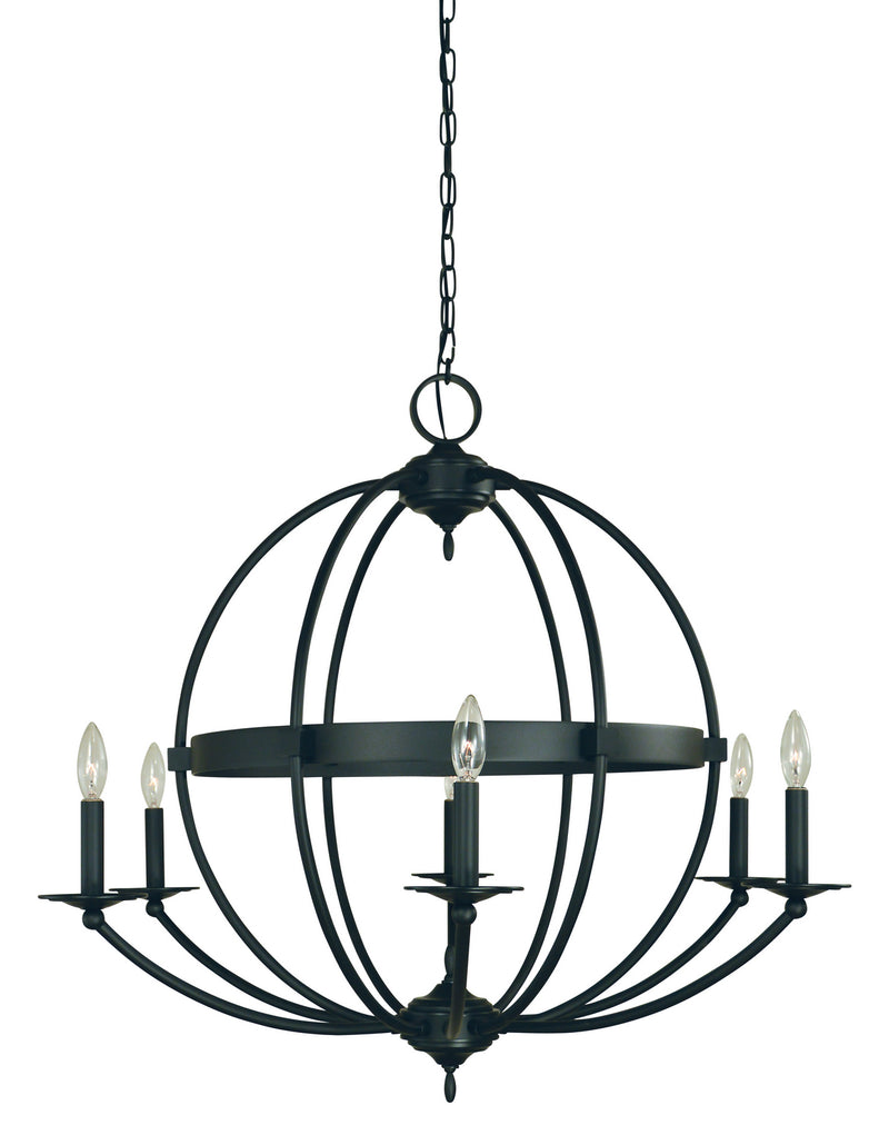 Framburg L1156 MBLACK Six Light Chandelier, Matte Black