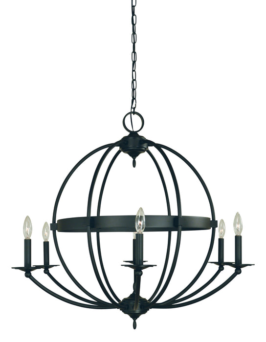 Framburg L1156 MBLACK Six Light Chandelier, Matte Black