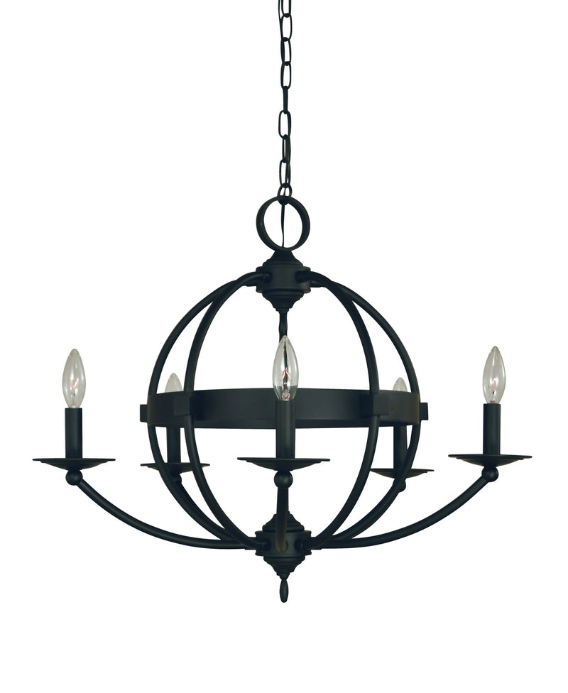 Framburg L1155 MBLACK Five Light Chandelier, Matte Black