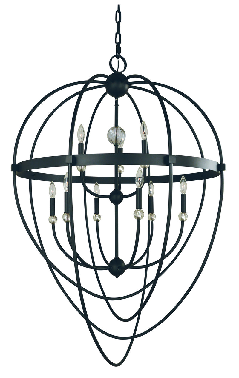 Framburg L1154 MBLACK Nine Light Foyer Chandelier, Matte Black