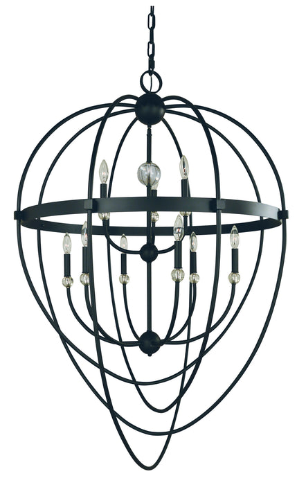 Framburg L1154 MBLACK Nine Light Foyer Chandelier, Matte Black