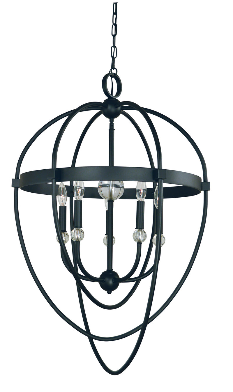 Framburg L1152 MBLACK Five Light Chandelier, Matte Black