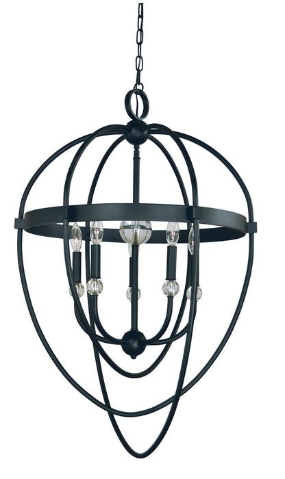 Framburg L1152 MBLACK Five Light Chandelier, Matte Black