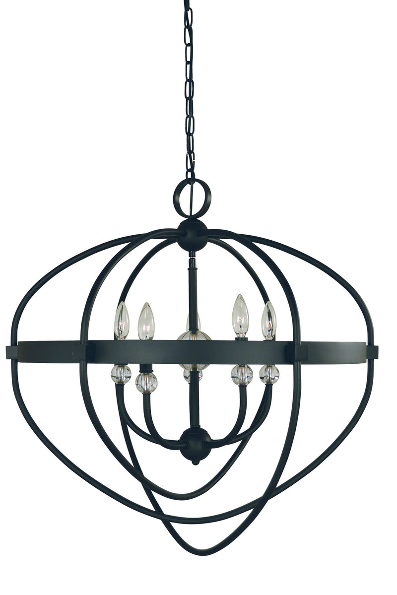 Framburg L1150 MBLACK Five Light Chandelier, Matte Black