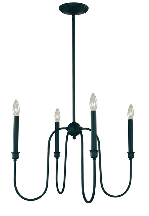 Framburg L1134 MBLACK Four Light Chandelier, Matte Black