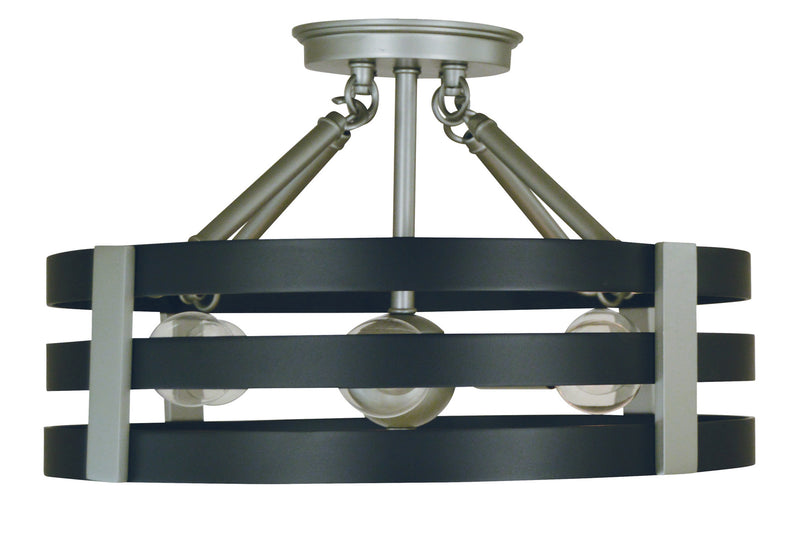 Framburg L1121 SP/MBLACK Six Light Semi Flush Mount, Satin Pewter/Matte Black