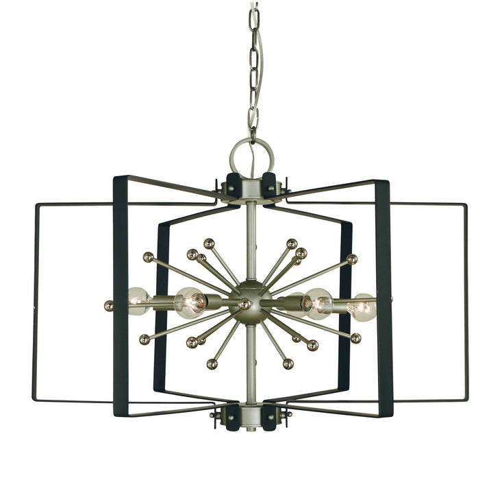 Framburg L1120 SP/PN/MBLACK Six Light Chandelier, Satin Pewter/Polished Nickel/Matte Black