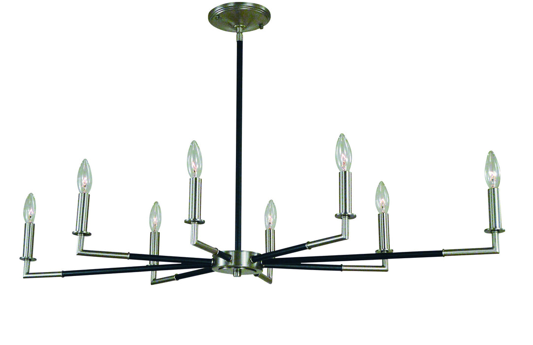 Framburg L1088 BN/MBLACK Eight Light Chandelier, Brushed Nickel with Matte Black Accents