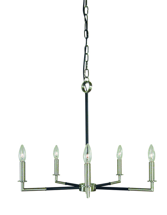 Framburg L1085 BN/MBLACK Five Light Chandelier, Brushed Nickel with Matte Black Accents