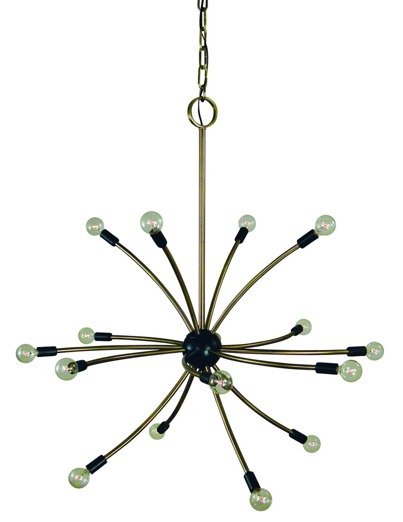 Framburg L1076 AB/MBLACK 16 Light Chandelier, Antique Brass w/Matte Black