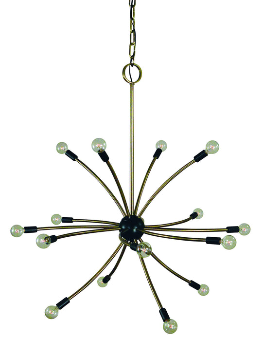 Framburg L1076 AB/MBLACK 16 Light Chandelier, Antique Brass w/Matte Black
