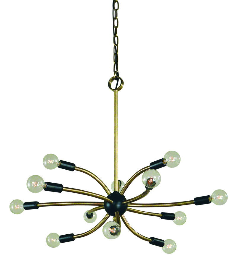 Framburg L1072 AB/MBLACK 12 Light Chandelier, Antique Brass w/Matte Black