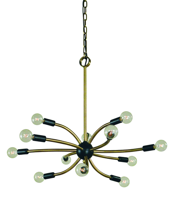 Framburg L1072 AB/MBLACK 12 Light Chandelier, Antique Brass w/Matte Black