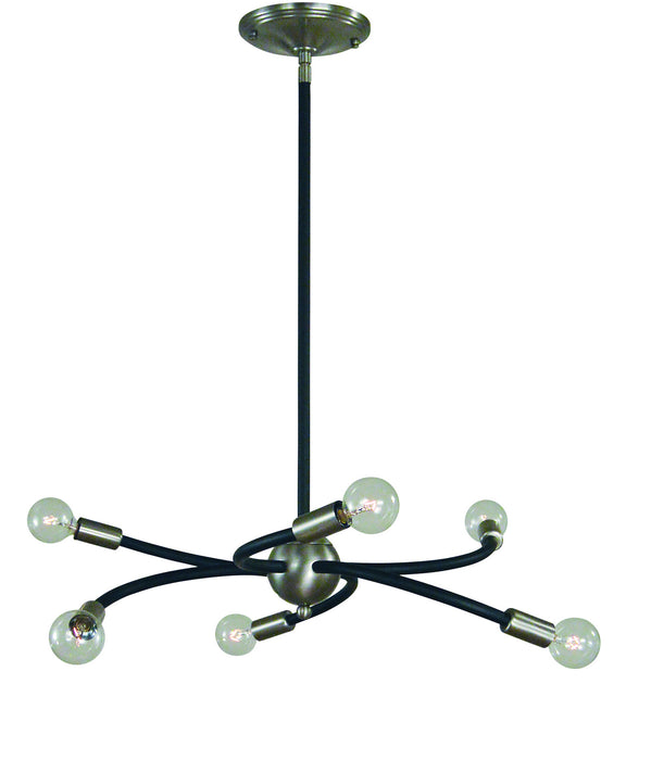 Framburg L1056 BN/MBLACK Six Light Chandelier, Brushed Nickel with Matte Black Accents