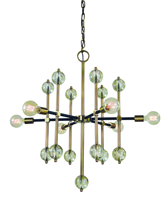 Framburg L1048 AB/MBLACK Six Light Chandelier, Antique Brass with Matte Black Accents