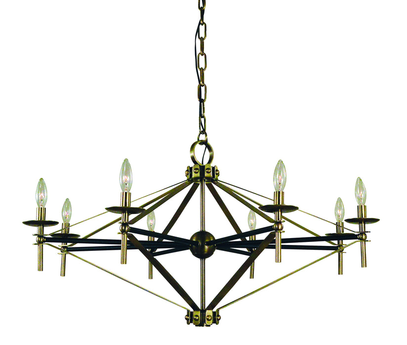 Framburg L1028 AB/MBLACK Eight Light Chandelier, Antique Brass with Matte Black Accents