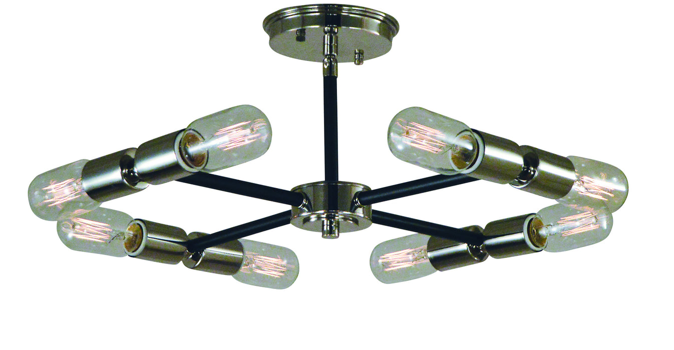 Framburg L1018 PN/MBLACK Eight Light Semi-Flush Mount, Polished Nickel with Matte Black Accents