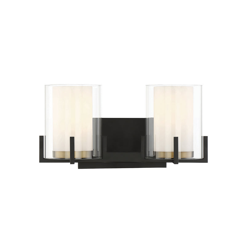 Savoy House 8-1977-2-143 Two Light Bathroom Vanity, Matte Black with Warm Brass