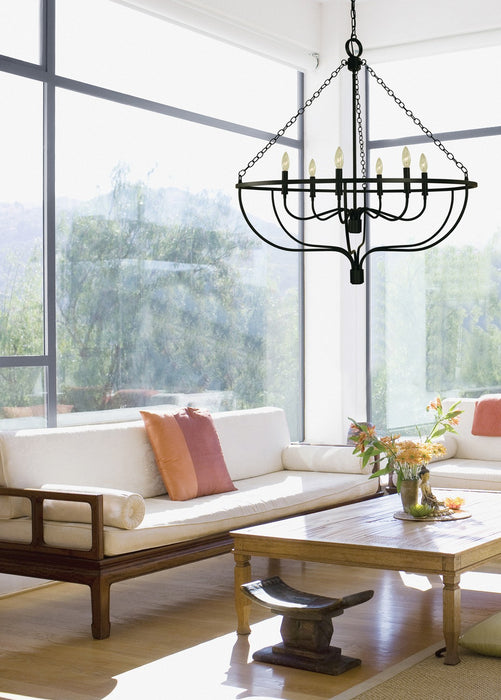Framburg 5686 MBLACK Six Light Chandelier, Matte Black