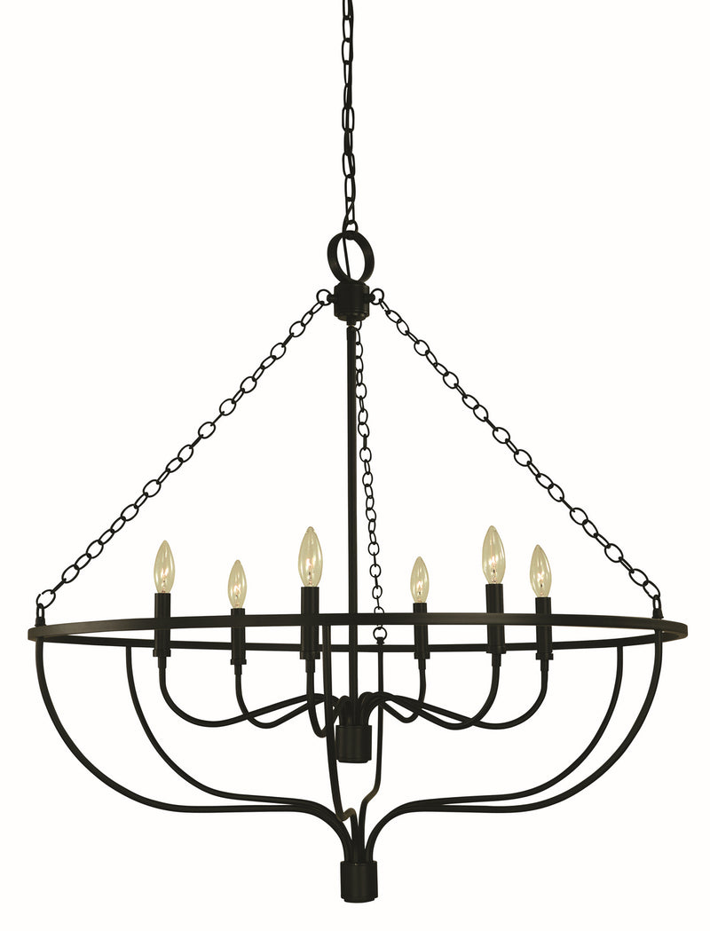 Framburg 5686 MBLACK Six Light Chandelier, Matte Black