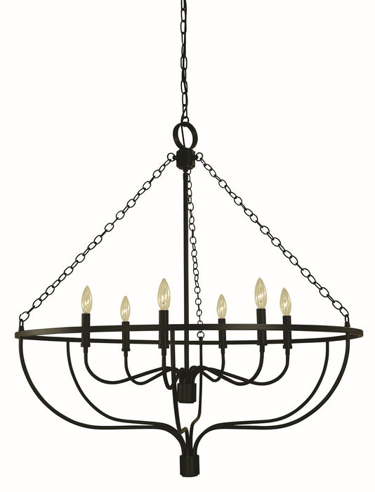 Framburg 5686 MBLACK Six Light Chandelier, Matte Black