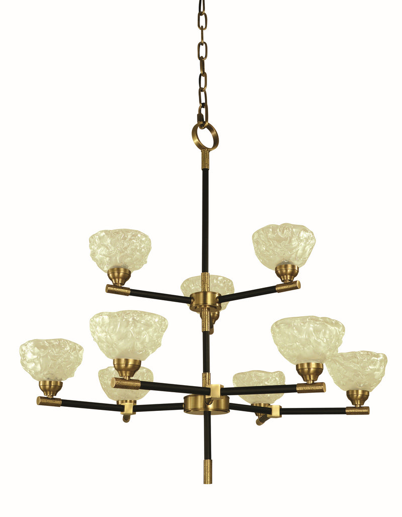 Framburg 5699 AB/MBLACK Nine Light Chandelier, Antique Brass/Matte Black